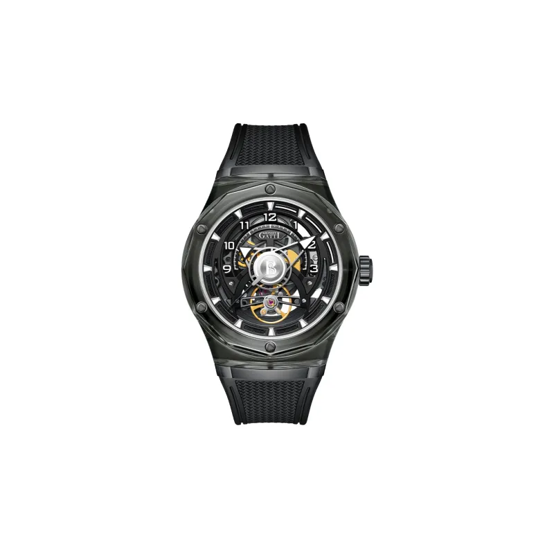 BONEST GATTI Automatic Mechanical Movement Rubber Strap Watch Men's Watches Black Dial-1