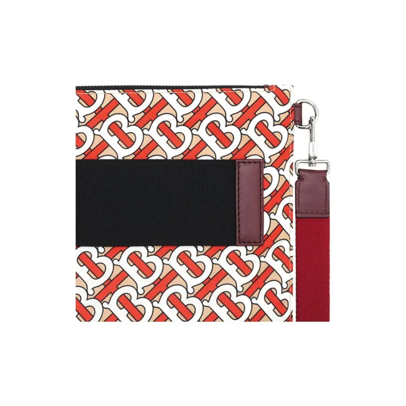Burberry Cow Leather Clutch Unisex Orange Red Print-2