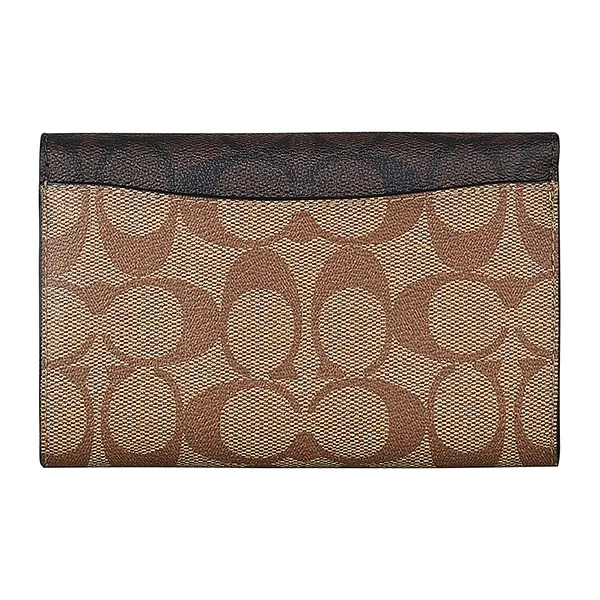 COACH Canvas Leather Handheld Wallet Women's Khaki Brown-4