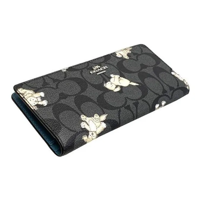 COACH Slim Wallet Iconic Coated Canvas With Smooth Leather Card Holder Wallet Regular Women's Black-1