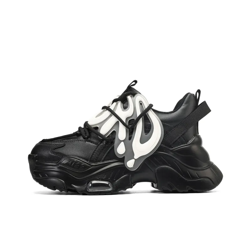 ORD Black Warrior Cushioned Anti Slip And Wear Resistant Lightweight Low Top Chunky Sneakers Unisex Black-0