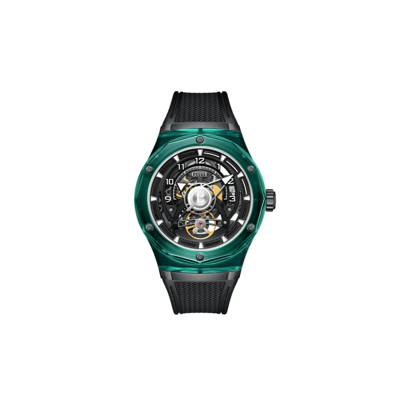 BONEST GATTI Automatic Mechanical Movement Rubber Strap Watch Men's Watches Black Dial-8