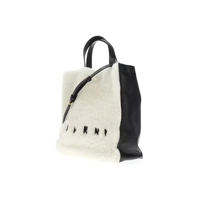 MARNI Museo Logo Embroidered Shearling Tote Bag-1
