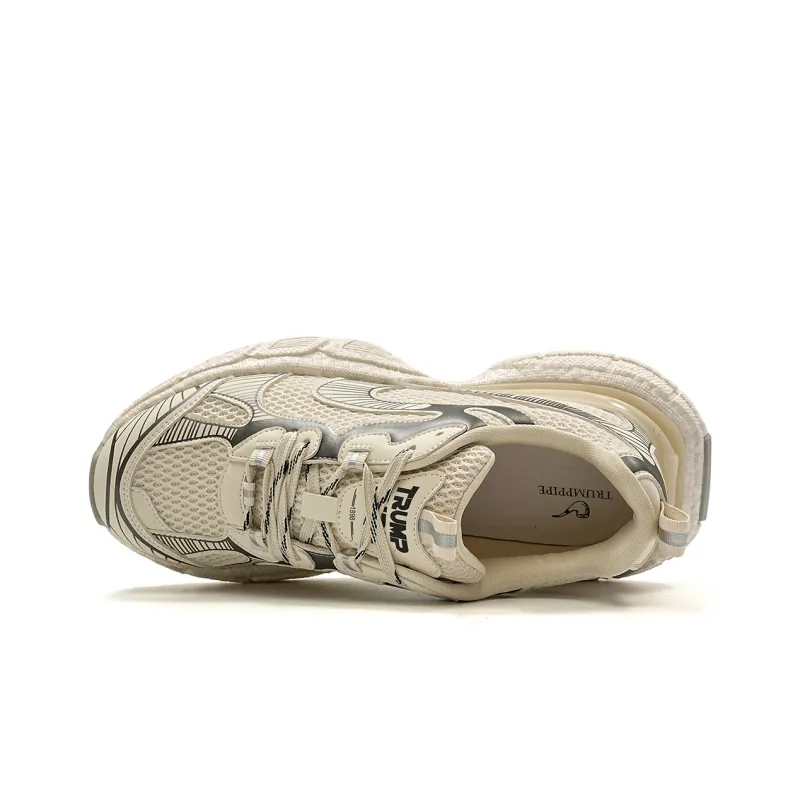 TRUMPPIPE Slip Resistant Low Top Chunky Sneakers Men's Beige-3