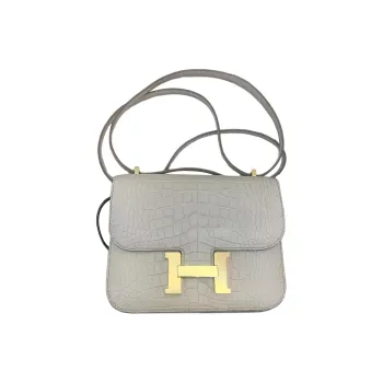 HERMES Constance Matte Crocodile Leather Shoulder Bag Crossbody Bag Mini Women's Glacier White