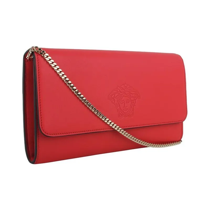 VERSACE Leather One Shoulder Handbag Crossbody Bag Women's Red-1