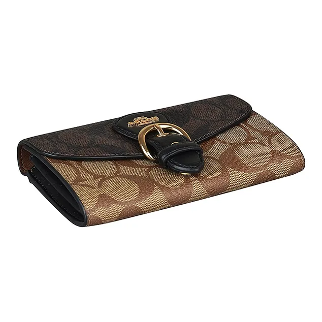 COACH Canvas Leather Handheld Wallet Women's Khaki Brown-2
