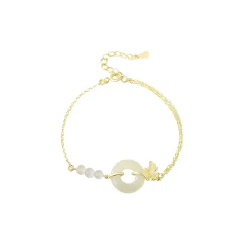 Liuzhen Hall 925 Sterling Silver Hetian Jade Bracelets Women's Pale Greenish-White Jade