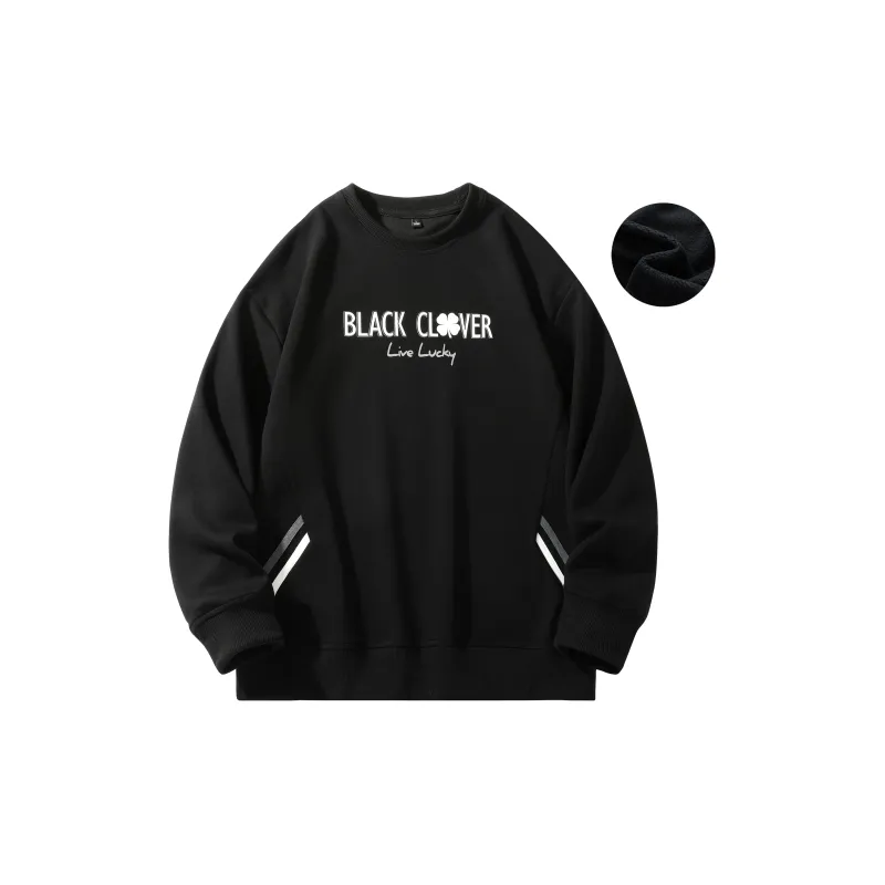BLACK CLOVER Thickened And Fleece-Lined Crew Neck Pullover Sweatshirt Set Unisex Black-2