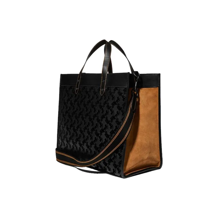 COACH Canvas With Leather Suede Tote Bag Shopping Bag Handbag Large Size Men's Black & Yellow-2