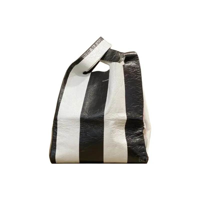Balenciaga Leather Shopping Bags Regular Women's Black/White-3