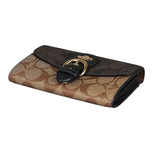 COACH Canvas Leather Handheld Wallet Women's Khaki Brown-3