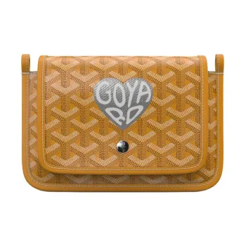 GOYARD Plumet Canvas With Leather Envelope Bag Crossbody Bag Shoulder Bag Unisex Yellow With Silver Small Heart Design