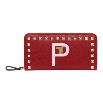 Valentino GARAVANI ROCKSTUD Grained Calfskin Wallet Women's Red & Pink