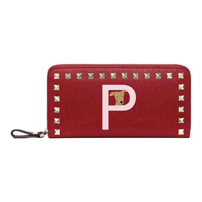 Valentino GARAVANI ROCKSTUD Grained Calfskin Wallet Women's Red & Pink-0