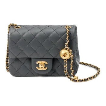 CHANEL Lambskin Chain Bag Shoulder Bag Crossbody Bag Women's Dark Gray