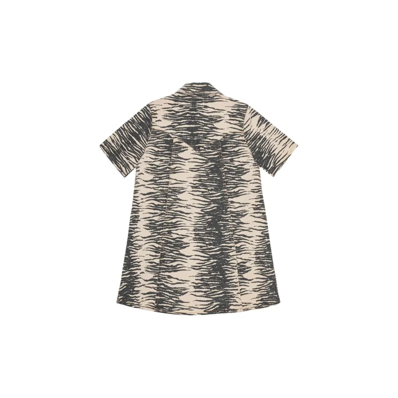 GANNI Print Denim Mini Dress Short-Sleeved Dresses Women's Gray-1