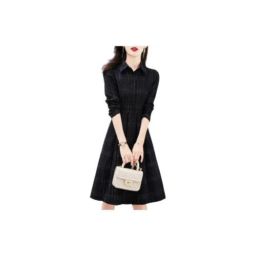 Still quiet Long-Sleeved Dresses Women's Navy Blue