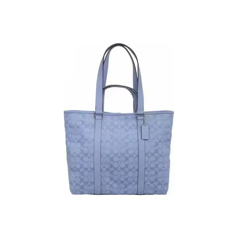 COACH Denim With Leather Tote Bag Shopping Bag Shoulder Bag Handbag Unisex Light Blue-0