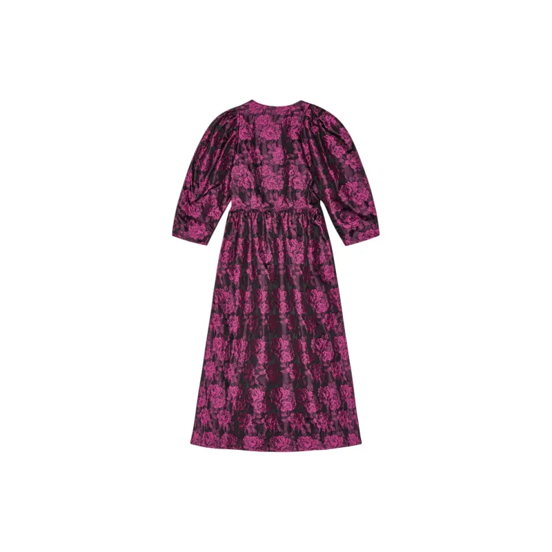 GANNI Botanical jacquard Puff sleeves Midi Dress-1