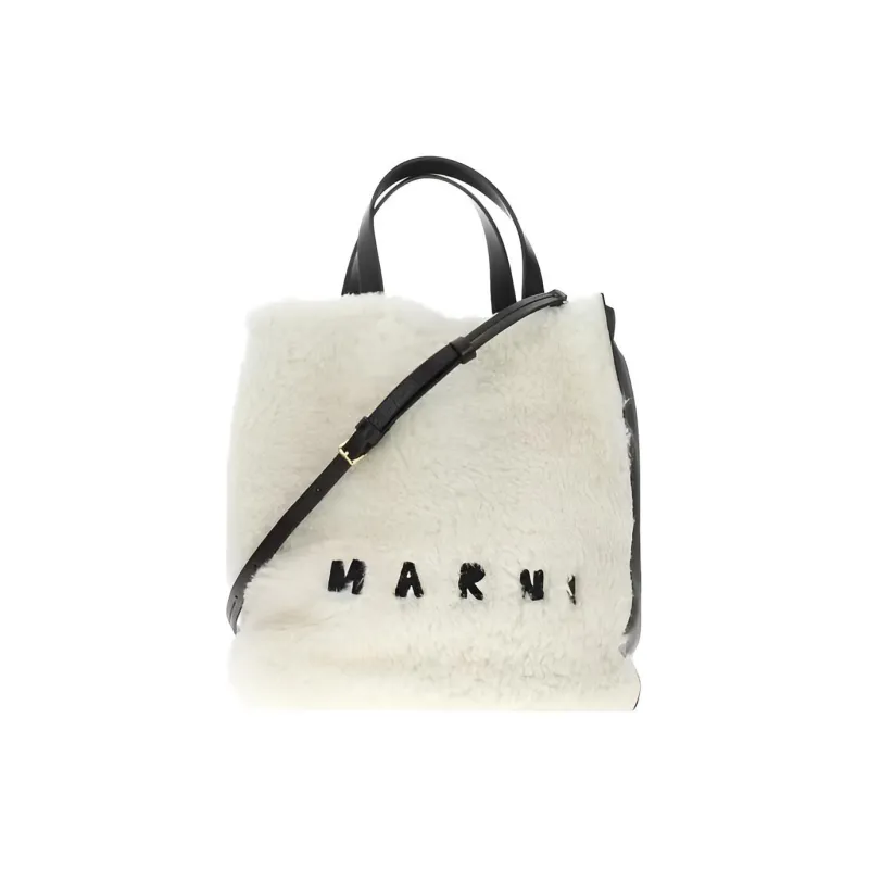 MARNI Museo Logo Embroidered Shearling Tote Bag-0