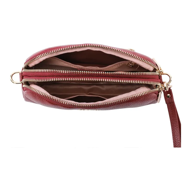Dubaolu Cow Leather With Synthetic Leather Handheld Shoulder Bag, Crossbody Bag Medium Size Women's Burgundy/Black-4