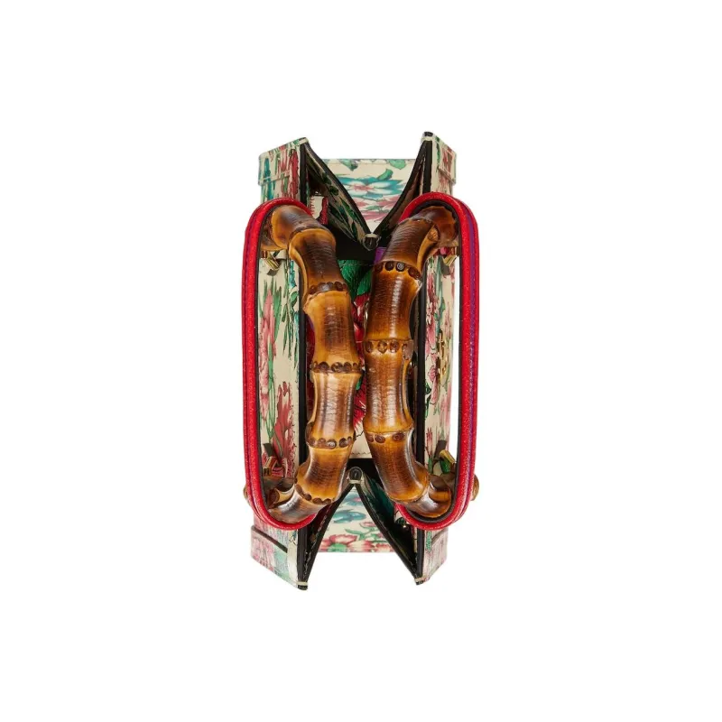 GUCCI Diana Bamboo With Canvas Tote Bag Shopping Bag Handbag Medium Size Women's Multicolor-4