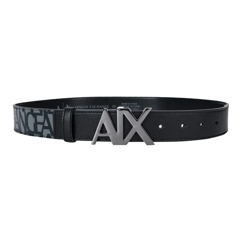 ARMANI EXCHANGE Letter Cut Out Smooth Buckle Leather Belts Women's Black Width  3CM-2