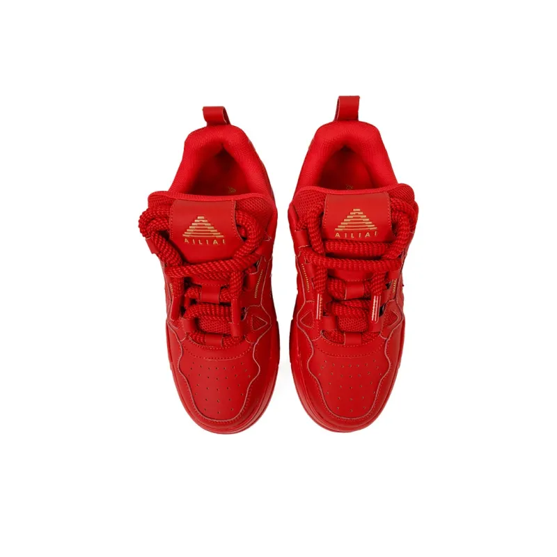 AILIAI Anti Slip And Wear Resistant Height Increasing Low Top Skateboard Shoes Unisex Red-2