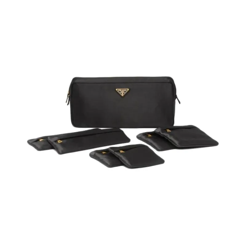 PRADA Silk Makeup Bags Clutches Women's Black-3