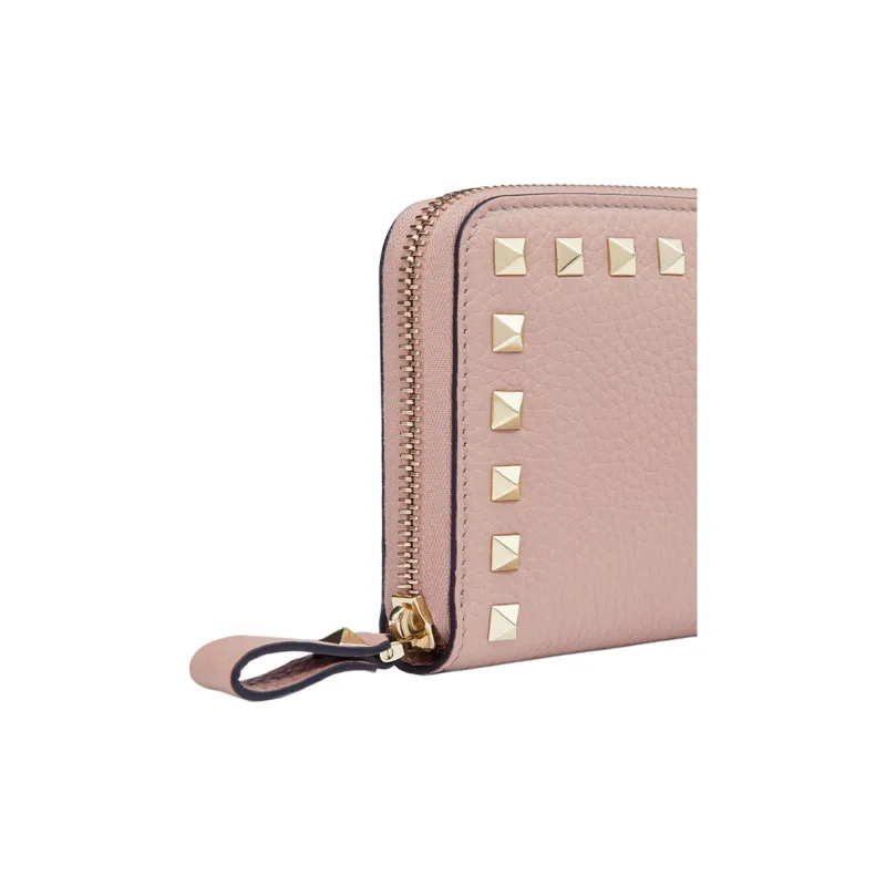 Valentino GARAVANI ROCKSTUD Grained Calfskin Wallet Women's Rose Quartz Pure Red-4