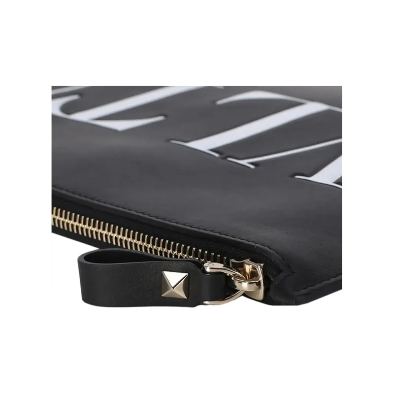 Valentino Cow Leather Storage Bag Coin Purse Clutch Women's Black-6