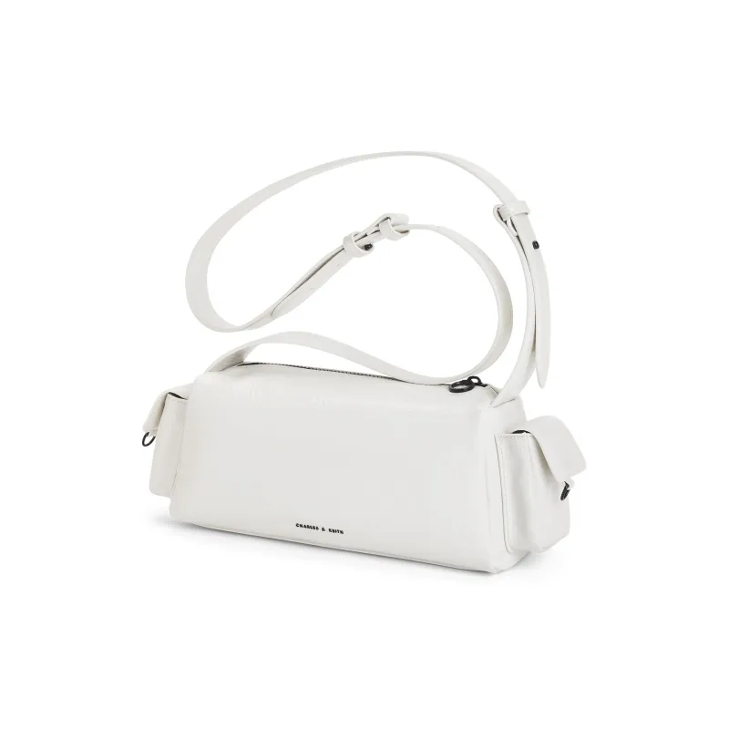 CHARLES&KEITH PU Small Square Bag Shoulder Bag Women's Noir Black/White-2