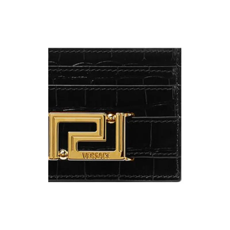 VERSACE Greca Goddess Cow Leather Card Holder Women's Black-4