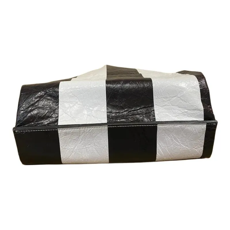 Balenciaga Leather Shopping Bags Regular Women's Black/White-2