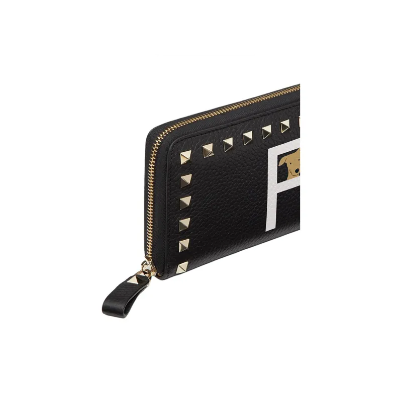 Valentino GARAVANI ROCKSTUD Grained Calfskin Wallet Women's Black & White-4