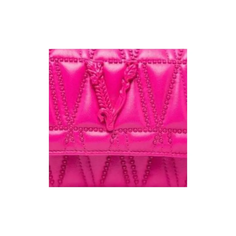 VERSACE Genuine Leather Crossbody Handbag Shoulder Bag Women's Pink-6