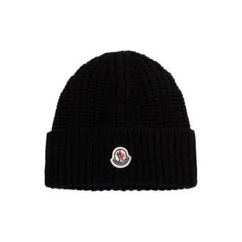 Moncler Logo Patch Turn Up Hem Beanie