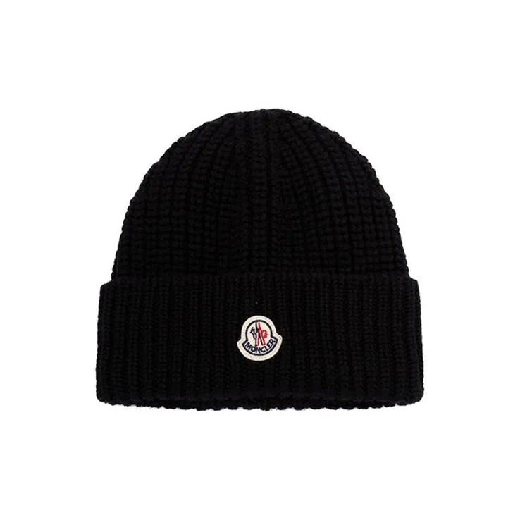 Moncler Logo Patch Turn Up Hem Beanie-0