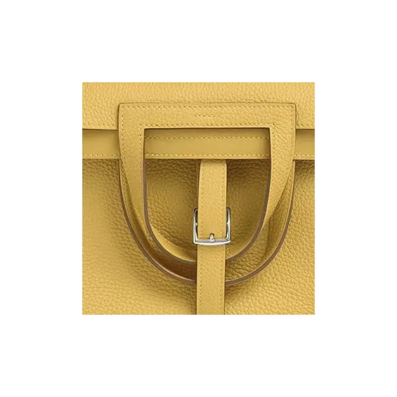 HERMES Halzan Clemence Bullock Leather Horse Shoe Bag Shoulder Bag Crossbody Bag Women's Sunshine Gold & Yellow-6