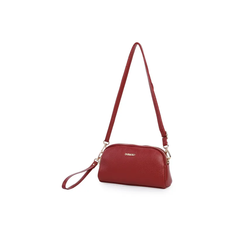 Dubaolu Cow Leather With Synthetic Leather Handheld Shoulder Bag, Crossbody Bag Medium Size Women's Burgundy/Black-2