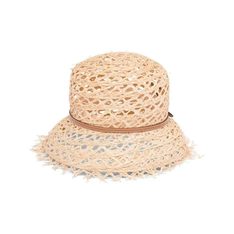 PRADA Raffia Leather Metal Bucket Hats Women's Khaki-1