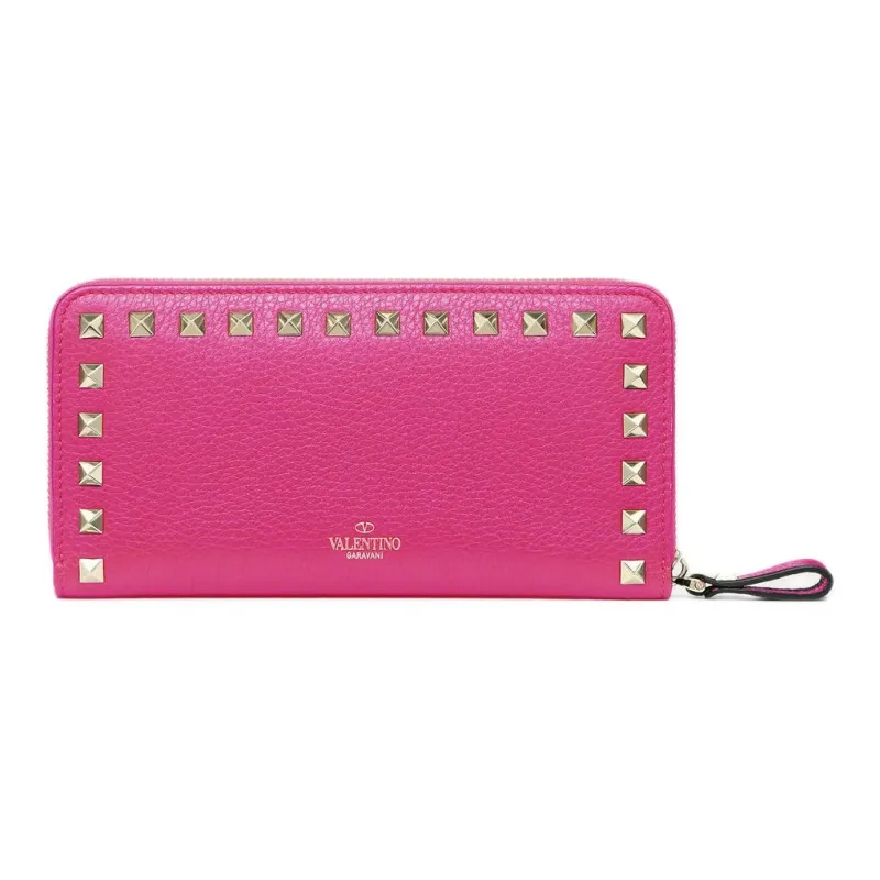 Valentino ROCKSTUD Grained Calfskin Wallet Women's Pure Fuchsia With Sunflower-2