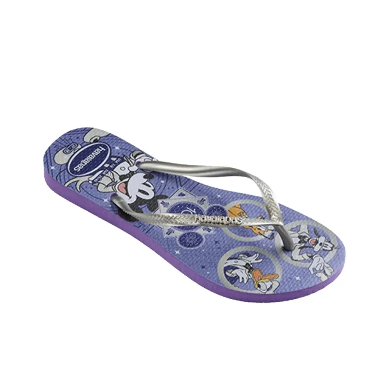 Disney x Havaianas Abrasion Resistant Quiet Quick Drying Flip Flops Women's Dark Purple-1