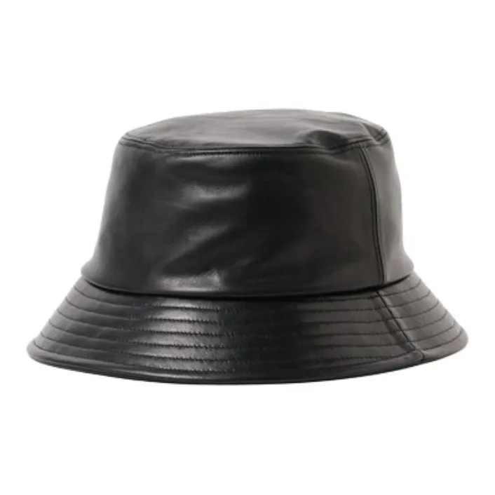 Beams Sheepskin Pigskin Leather Bucket Hats Men's Black-2