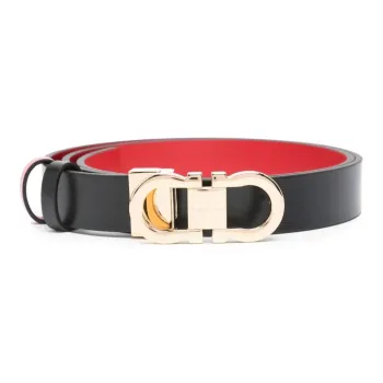 FERRAGAMO Smooth Grain Carved Logo Leather Belts Women's Black Width  2CM