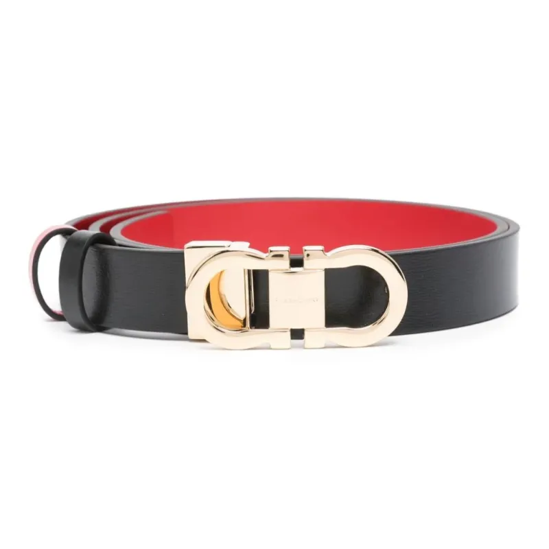FERRAGAMO Smooth Grain Carved Logo Leather Belts Women's Black Width  2CM-0