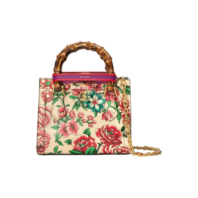 GUCCI Diana Bamboo With Canvas Tote Bag Shopping Bag Handbag Medium Size Women's Multicolor-3