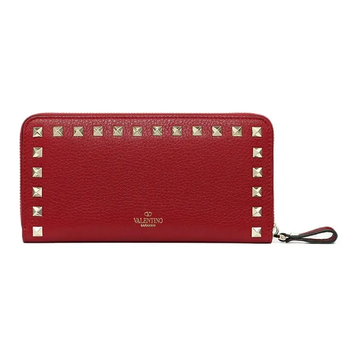 Valentino GARAVANI ROCKSTUD Grained Calfskin Wallet Women's Red & Pink-2