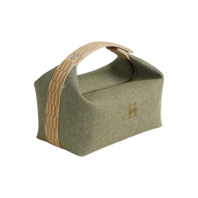 HERMES Bride a Brac Wool Twill Handbag Toiletry Bag Small Size Women's Forest Green-1